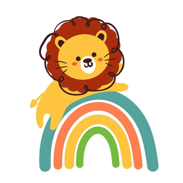 Cute Cartoon Lion Rainbow — Stock Vector