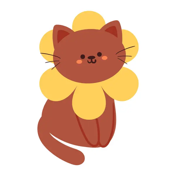 Gambar Tangan Kartun Kucing Dengan Aksesoris Bunga Gambar Binatang Lucu - Stok Vektor