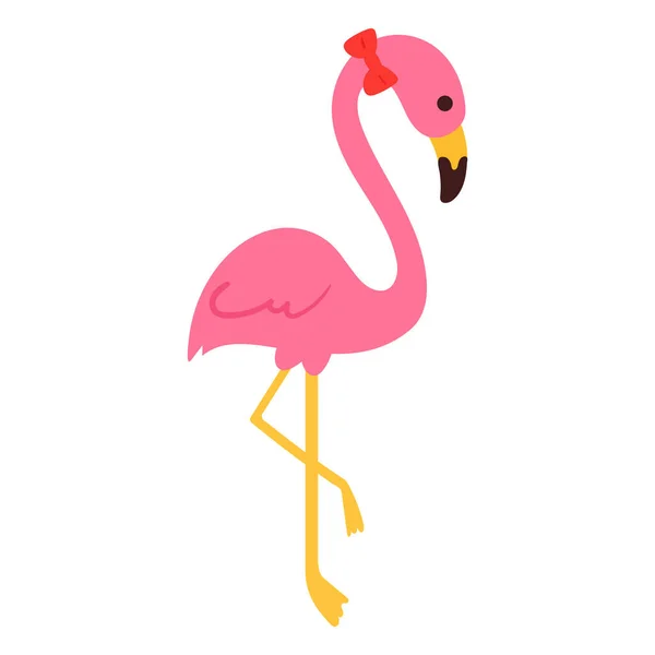 Handritning Tecknad Flamingo Klistermärke — Stock vektor