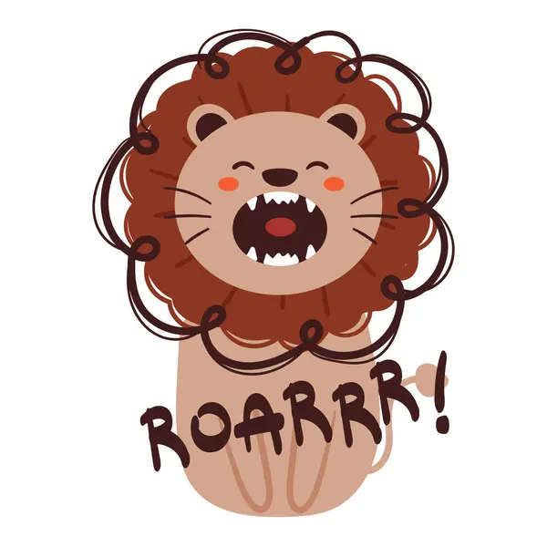 Tangan Menggambar Singa Kartun Ikon Hewan Lucu Untuk Stiker - Stok Vektor