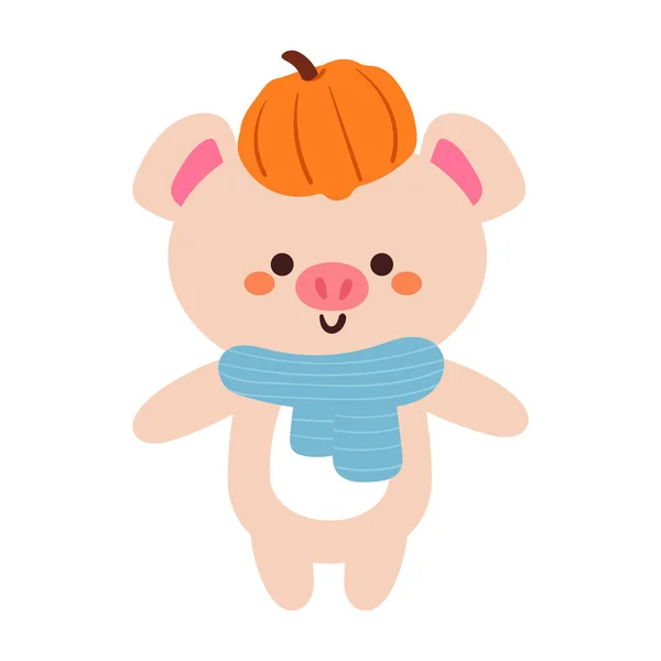 Hand Drawing Cartoon Pig Pumpkin Cute Halloween Autumn Season Decor — Stock Vector
