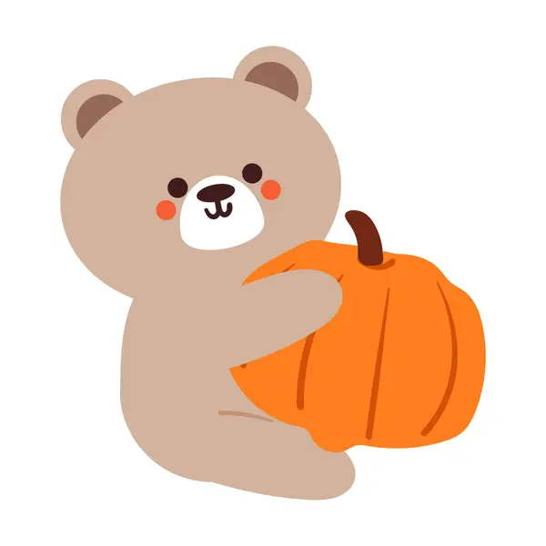 Hand Drawing Cartoon Bear Pumpkin Cute Halloween Autumn Season Decor — Stock Vector