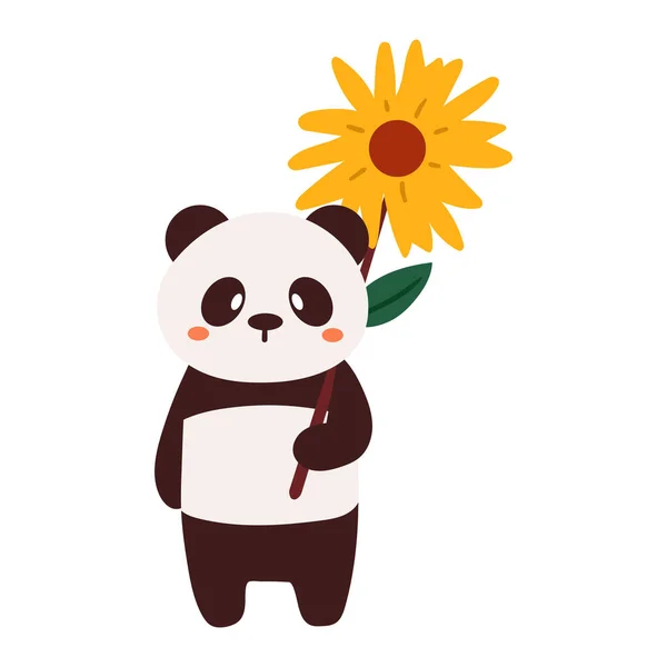 Dessin Main Panda Dessin Animé Avec Fleur — Image vectorielle