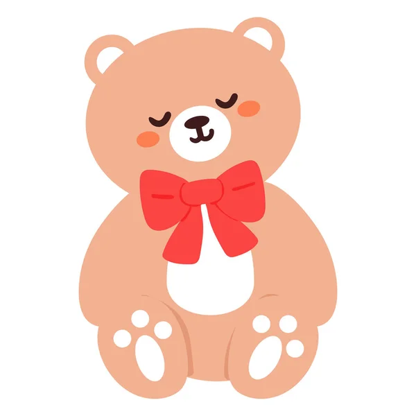 Χαριτωμένο Χέρι Ζωγραφική Αρκούδα Κινουμένων Σχεδίων Φορώντας Κόκκινη Κορδέλα — Διανυσματικό Αρχείο