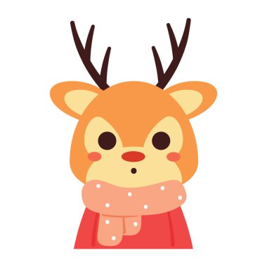 Pembe eşarp takan karikatür geyiği. Sevimli hayvan etiketi