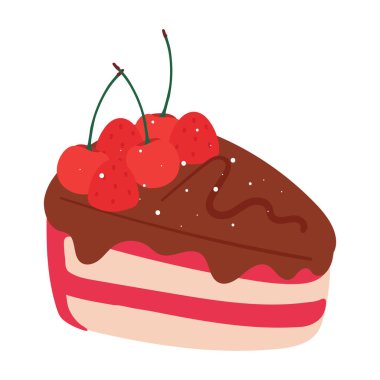 El çizimi karikatür çilekli pasta. Tatlı yemek etiketi.