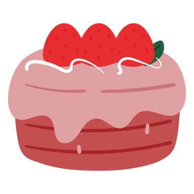 El çizimi karikatür çilekli pasta. Tatlı yemek etiketi.