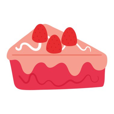 El çizimi karikatür çilekli pasta. Tatlı yemek etiketi.