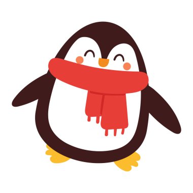 El çizimi penguen çıkartması. Çocuklar için şirin hayvan etiketi, şirin hayvan simgesi