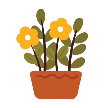 El çizimi çiçek saksısı. Çıkartma ve simge için sevimli çizim çiçekleri