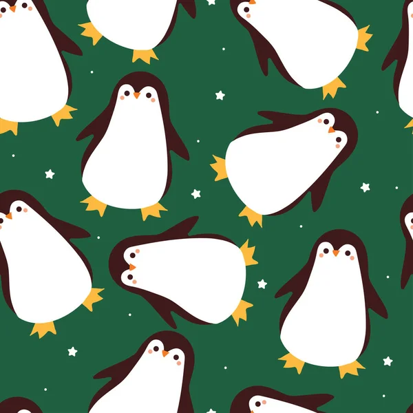 Seamless Pattern Cartoon Penguin Cute Animal Wallpaper Illustration Gift Wrap — Stock Vector