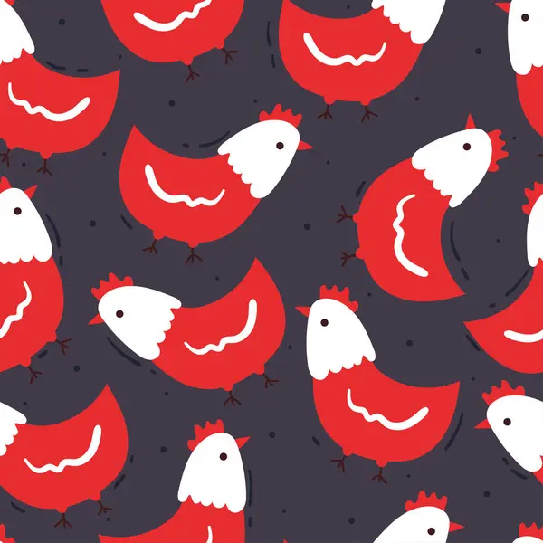 シームレスなパターン漫画チキン ギフトラップ紙のためのかわいい動物の壁紙のイラスト — ストックベクタ
