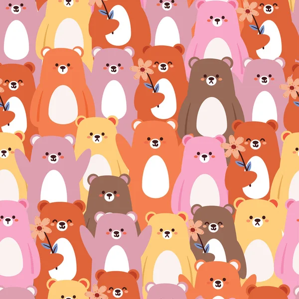Niedźwiedzie Kreskówkowe Bez Szwu Słodkie Zwierzę Tapety Ilustracja Dla Prezent — Wektor stockowy