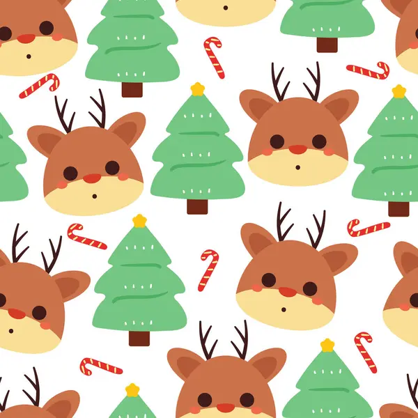 Patrón Inconsútil Dibujos Animados Ciervos Con Árbol Navidad Elemento Navidad — Archivo Imágenes Vectoriales