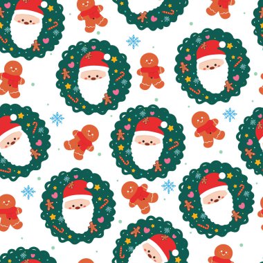 Kusursuz desenli Noel Baba çizgi filmi Noel ağacı ve element ile. Kart için şirin Noel duvar kâğıdı, hediye paketi kağıdı