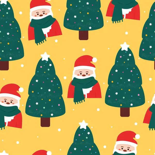 Patrón Dibujos Animados Sin Costuras Santa Con Árbol Navidad Elemento — Archivo Imágenes Vectoriales