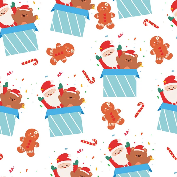 Modello Senza Soluzione Continuità Cartone Animato Santa Con Albero Natale — Vettoriale Stock