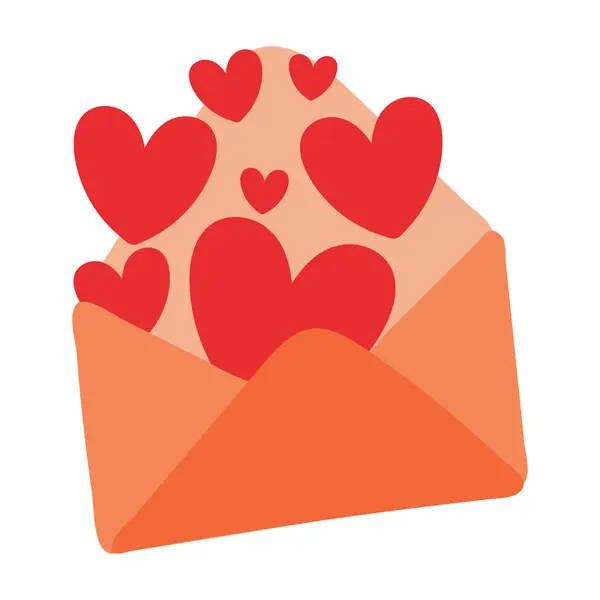 Cute Hand Drawing Cartoon Envelope Full Hearts Cute Drawing Valentine — Stock Vector