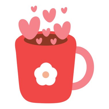 Kalplerle dolu pembe bir karikatür. sevimli sevgililer günü ögesi etiketi