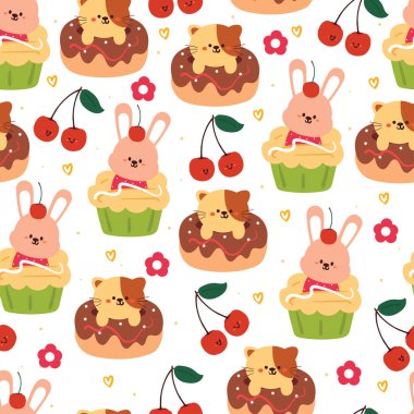 Kusursuz desenli tatlı karakteri. Tekstil için güzel yemek duvar kağıdı, hediye paketi kağıdı.