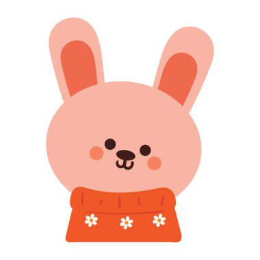 El çizimi çizgi film tavşanı kazak giyiyor. Sevimli hayvan karalaması