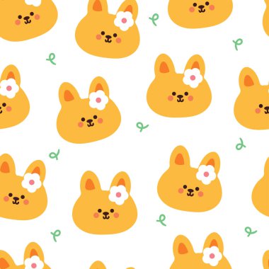 Kusursuz desenli çizgi film tavşanı. Tekstil için sevimli hayvan duvar kağıdı, hediye paketi kağıdı