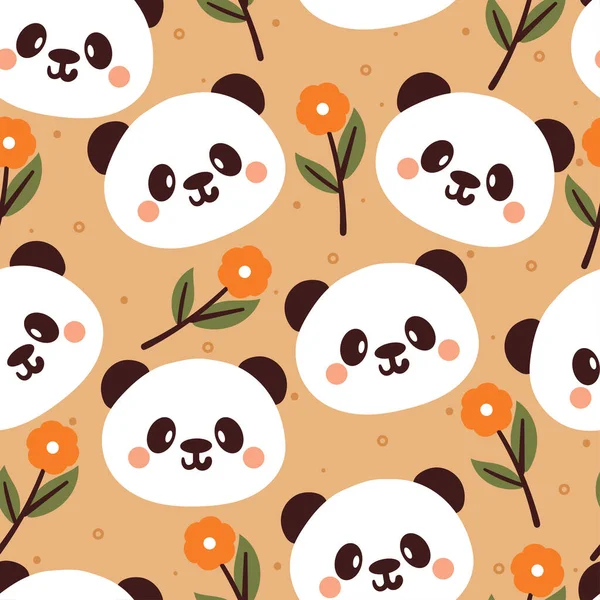天衣无缝的卡通熊猫和花朵 纺织品用可爱的动物壁纸 礼品包装纸 — 图库矢量图片