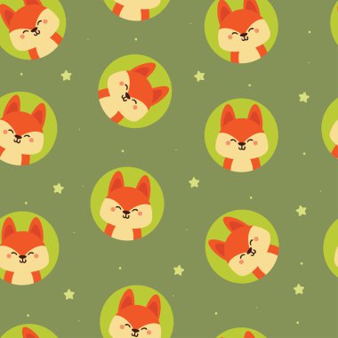 Kusursuz desenli çizgi film tilkisi. hediye paketi kağıdı için sevimli hayvan duvar kağıdı çizimi