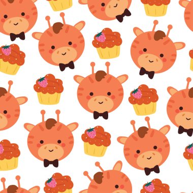 Tatlı ile kusursuz desenli zürafa çizgi filmi. hediye paketi kağıdı için sevimli hayvan duvar kağıdı çizimi