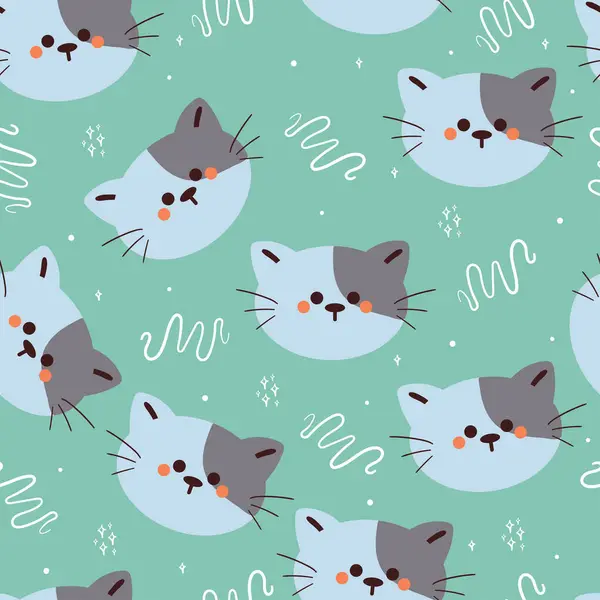 シームレスなパターンの漫画の猫 ギフトラップ紙のためのかわいい動物の壁紙のイラスト — ストックベクタ