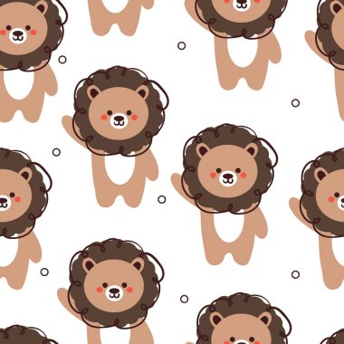 Kusursuz desenli çizgi film aslanı. hediye paketi kağıdı için sevimli hayvan duvar kağıdı çizimi