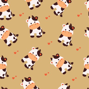 Kusursuz desenli çizgi film ineği. hediye paketi kağıdı için sevimli hayvan duvar kağıdı çizimi