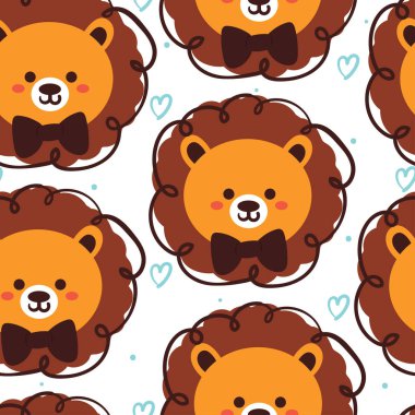 Kusursuz desenli çizgi film aslanı. hediye paketi kağıdı için sevimli hayvan duvar kağıdı çizimi