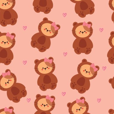 Ayı kostümlü kusursuz çizgi film kedisi. hediye paketi kağıdı için sevimli hayvan duvar kağıdı çizimi