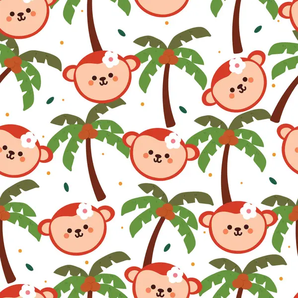 Nahtlose Muster Karikatur Affe Und Kokosnussbaum Niedliche Tiertapete Für Textilien — Stockvektor