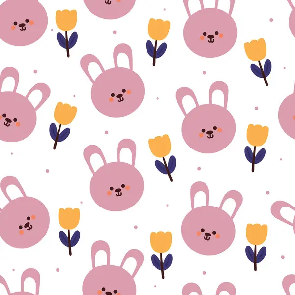 Nahtlose Muster Cartoon Hase Und Blume Niedliche Tiertapete Für Textilien — Stockvektor