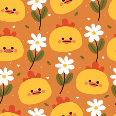 Kusursuz desenli karikatür hatunu ve çiçek. Tekstil için sevimli hayvan duvar kağıdı, hediye paketi kağıdı