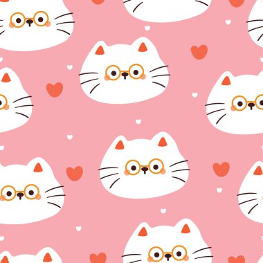Kusursuz desenli çizgi film kedisi. Tekstil için sevimli hayvan duvar kağıdı, hediye paketi kağıdı