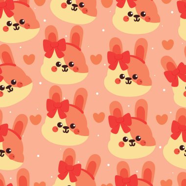 Kusursuz desenli çizgi film tavşanı. Kumaş baskısı için sevimli hayvan duvar kağıdı, hediye paketi kağıdı