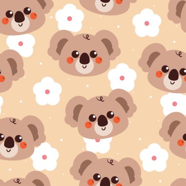 Kusursuz desenli çizgi film koalası. Tekstil için sevimli duvar kağıdı, hediye paketi kağıdı