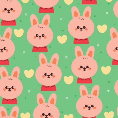 Kusursuz desenli çizgi film tavşanı. Kumaş baskısı için sevimli hayvan duvar kağıdı, hediye paketi kağıdı