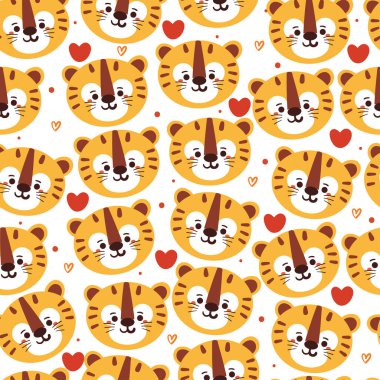 Kusursuz desenli çizgi film kaplanı. hediye paketi kağıdı için sevimli hayvan duvar kağıdı çizimi