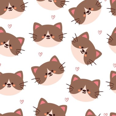 Kusursuz desenli çizgi film kedisi. Kumaş baskısı için sevimli hayvan duvar kağıdı, hediye paketi kağıdı