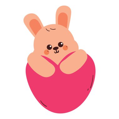 Elinde kocaman pembe bir kalp olan çizgi film tavşanı. Sevimli hayvan çizimi, karalama