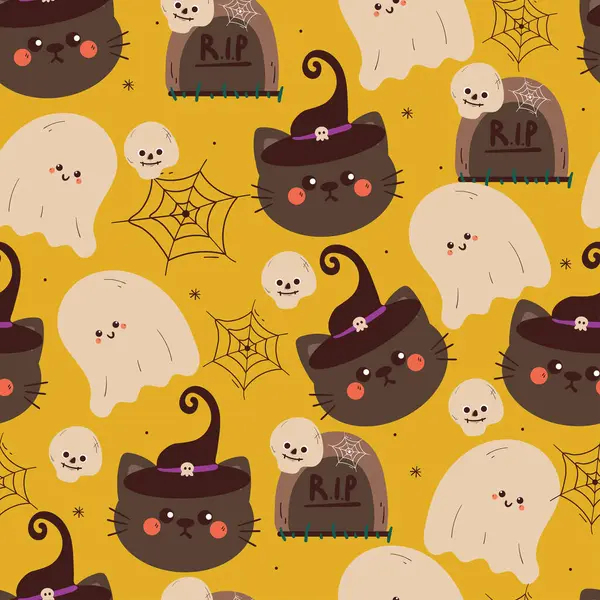 stock vector seamless pattern cartoon cat with halloween vibes. cute halloween wallpaper for fabric print, gift wrap paper