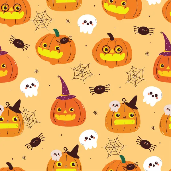 stock vector seamless pattern cartoon halloween pumpkin. cute halloween wallpaper for fabric print, gift wrap paper