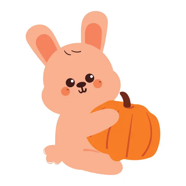 Stock vector cute drawing cartoon bunny with pumpkin. cute animal drawing, doodle, sticker for autumn vibes