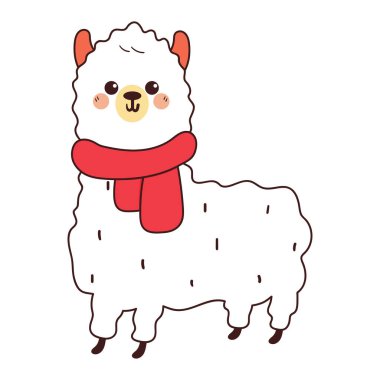 Kış kıyafetli el çizimi Lama. Sevimli hayvan çizimi, karalama