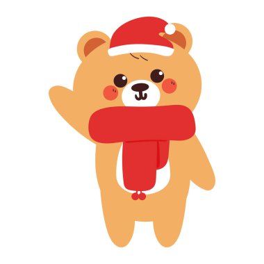 Noel gününde şirin çizim ayısı. Sevimli hayvan çizimi, karalama, Noel ve kış için çıkartma