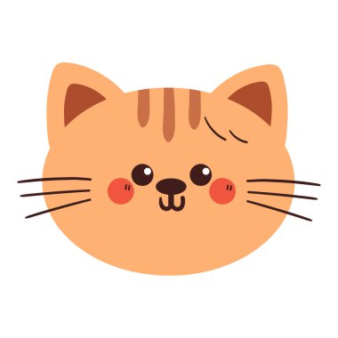 Çizgi film kedisi kafası. Sevimli hayvan çizimi, çıkartma ve simge için karalama